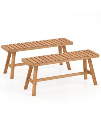 Gymax - 2PCS Acacia Wood Outdoor Garden Bench w/Slatted Seat 800 lbs Capacity for Front Natural