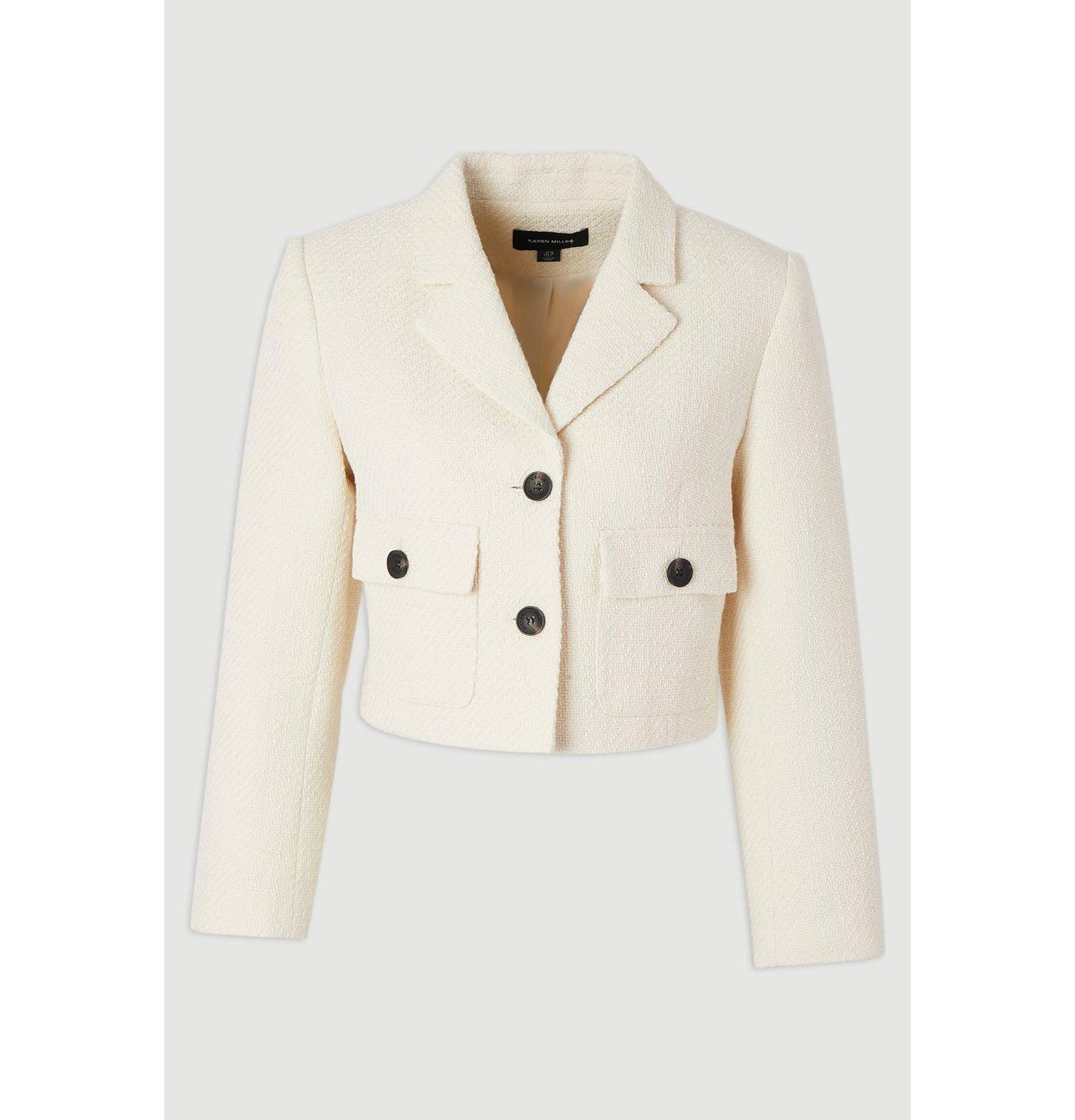 Женская куртка Karen Millen Double Button Tweed Cropped Jacket, цвет: Кремовый — фото 5