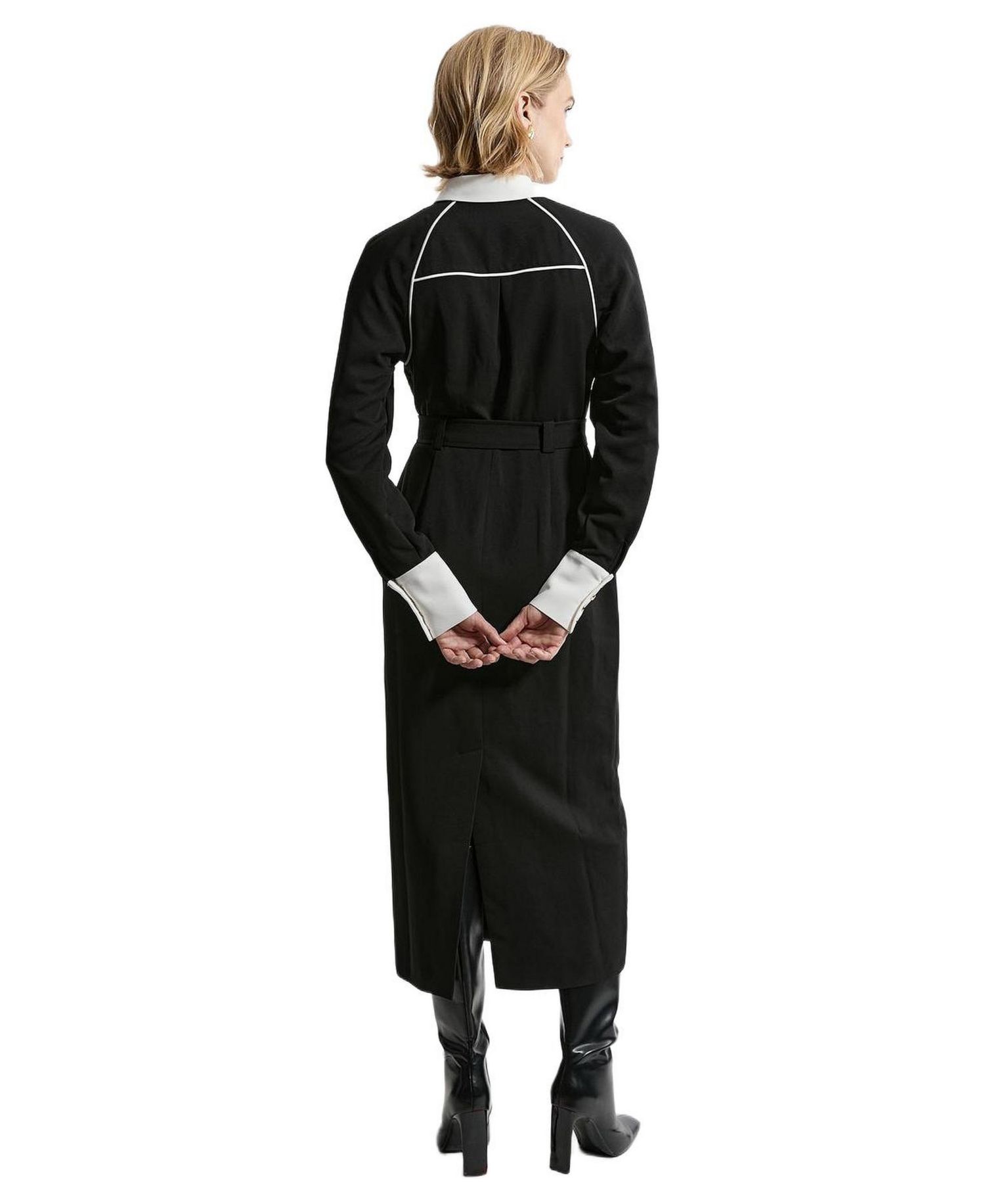 Women's Contrast Collar Midi Dress