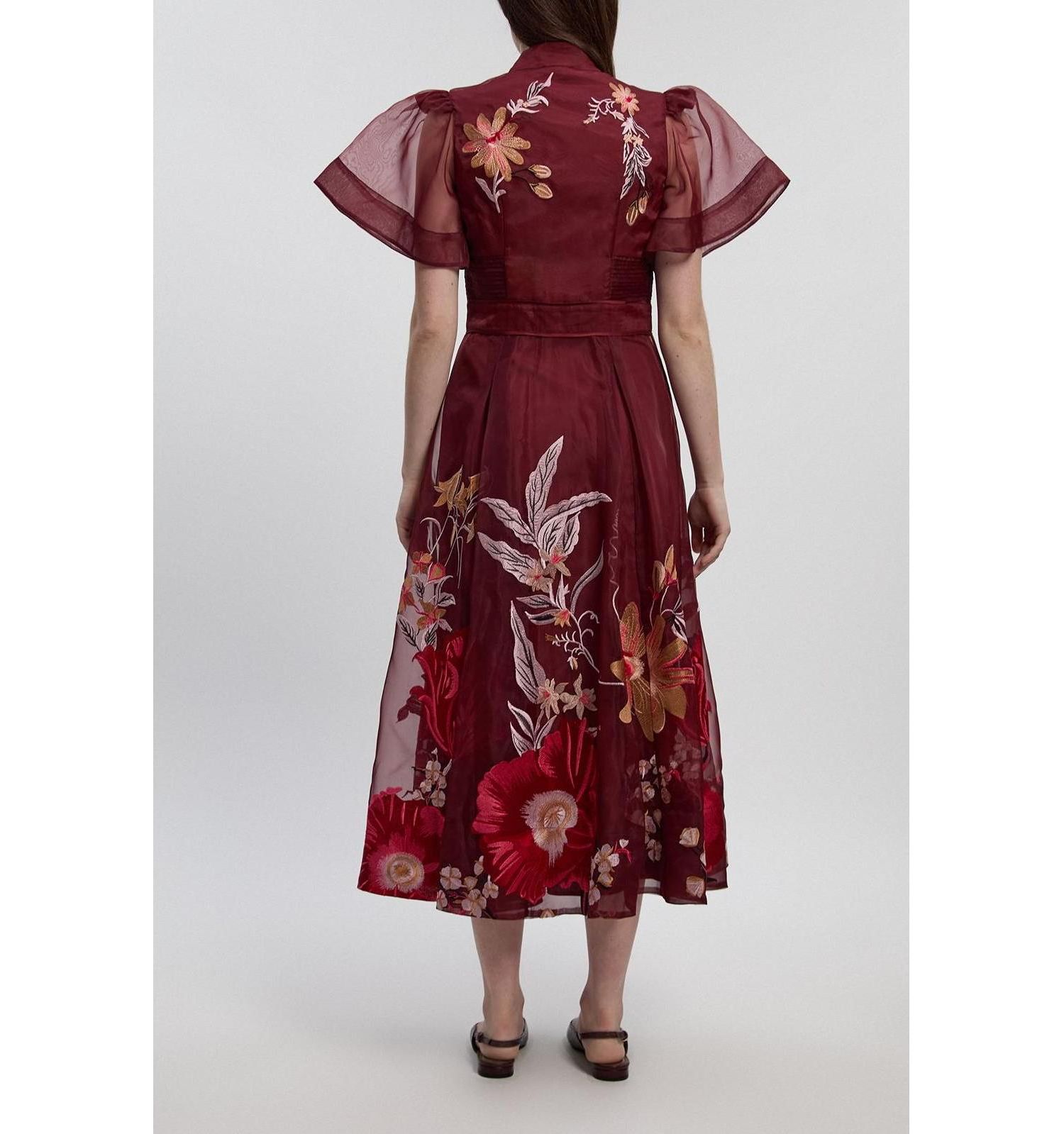 Women's Embroidered Short Sleeve Midi Dress