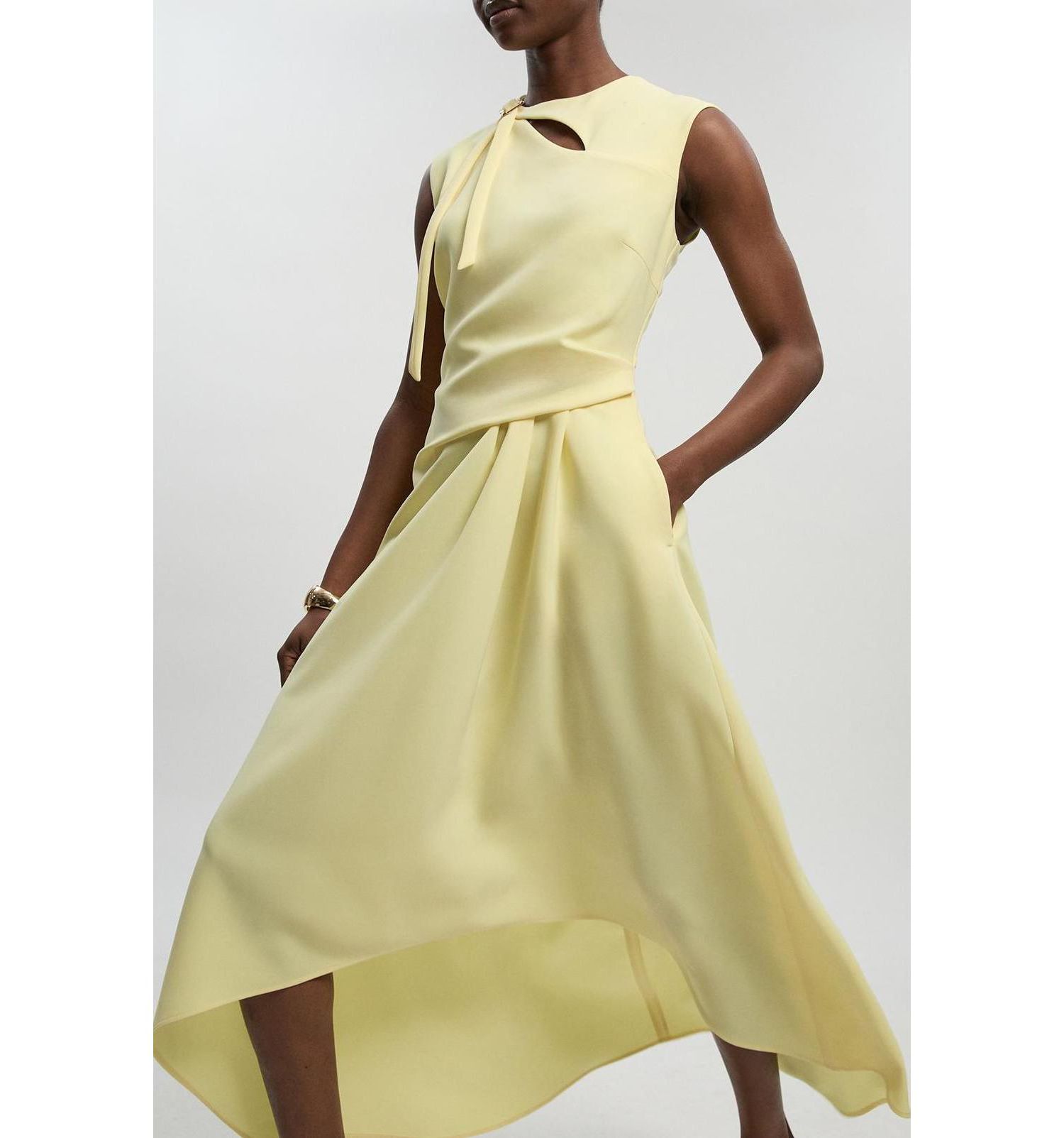 Women's Tailored Drape Neck Midi Dress
