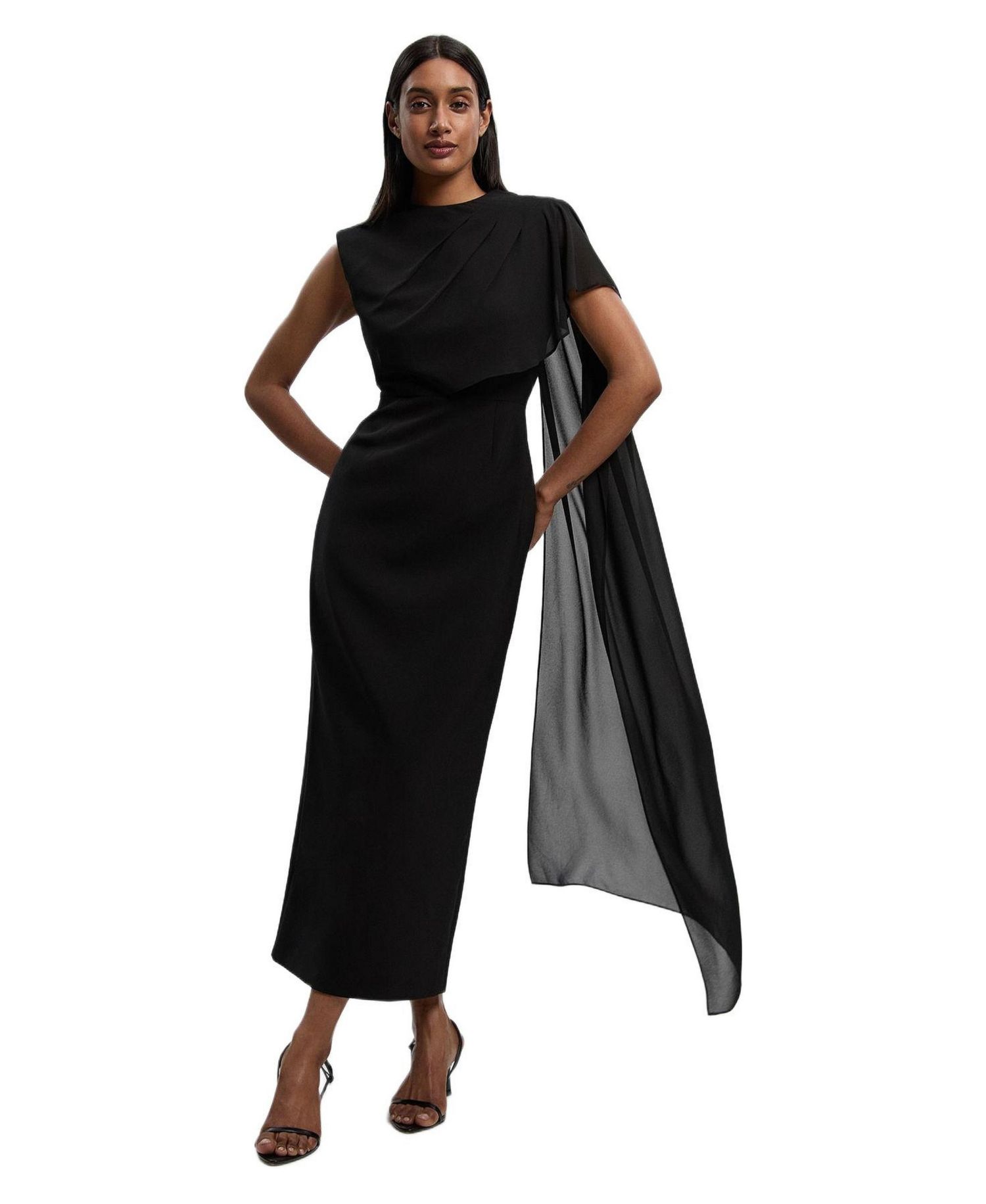 Women's Tailored Cape Drape Maxi Dress