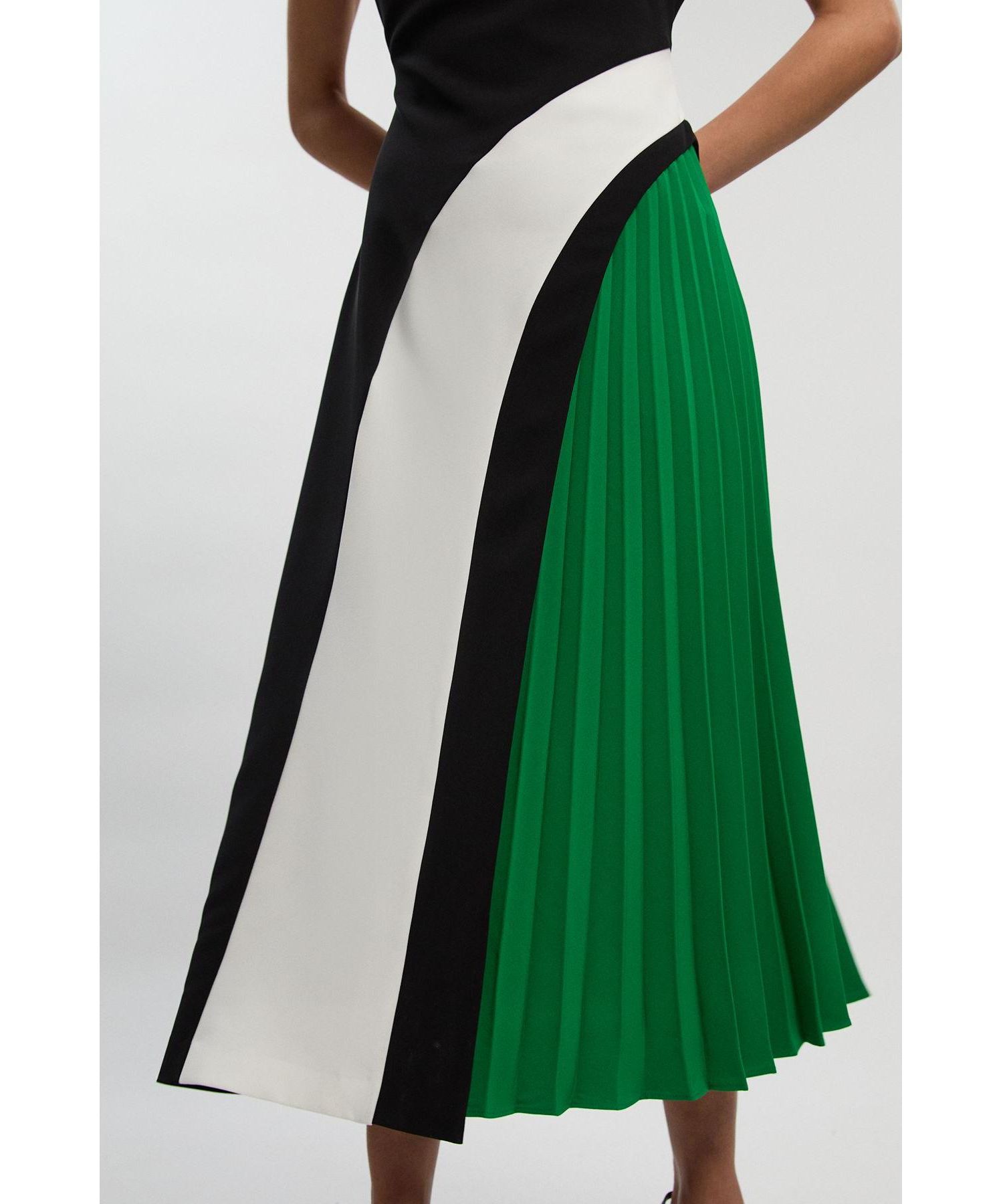 Women's Block Pleated Midi Dress