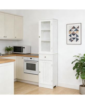 Slim Tall Storage Cabinet Compact Organizer, 67.5"H Freestanding Cabinet with Open Shelves and Drawer