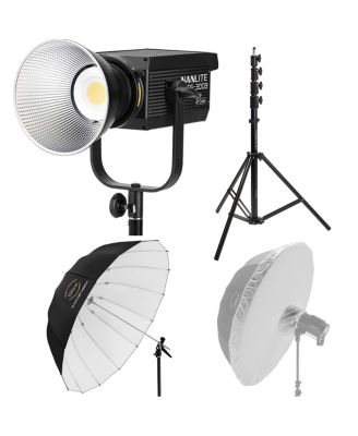 FS-300B LED Video LED Monolight, Bundle with 65" Easy Lock Umbrella, 9.5' Light Stand, Umbrella Diffuser