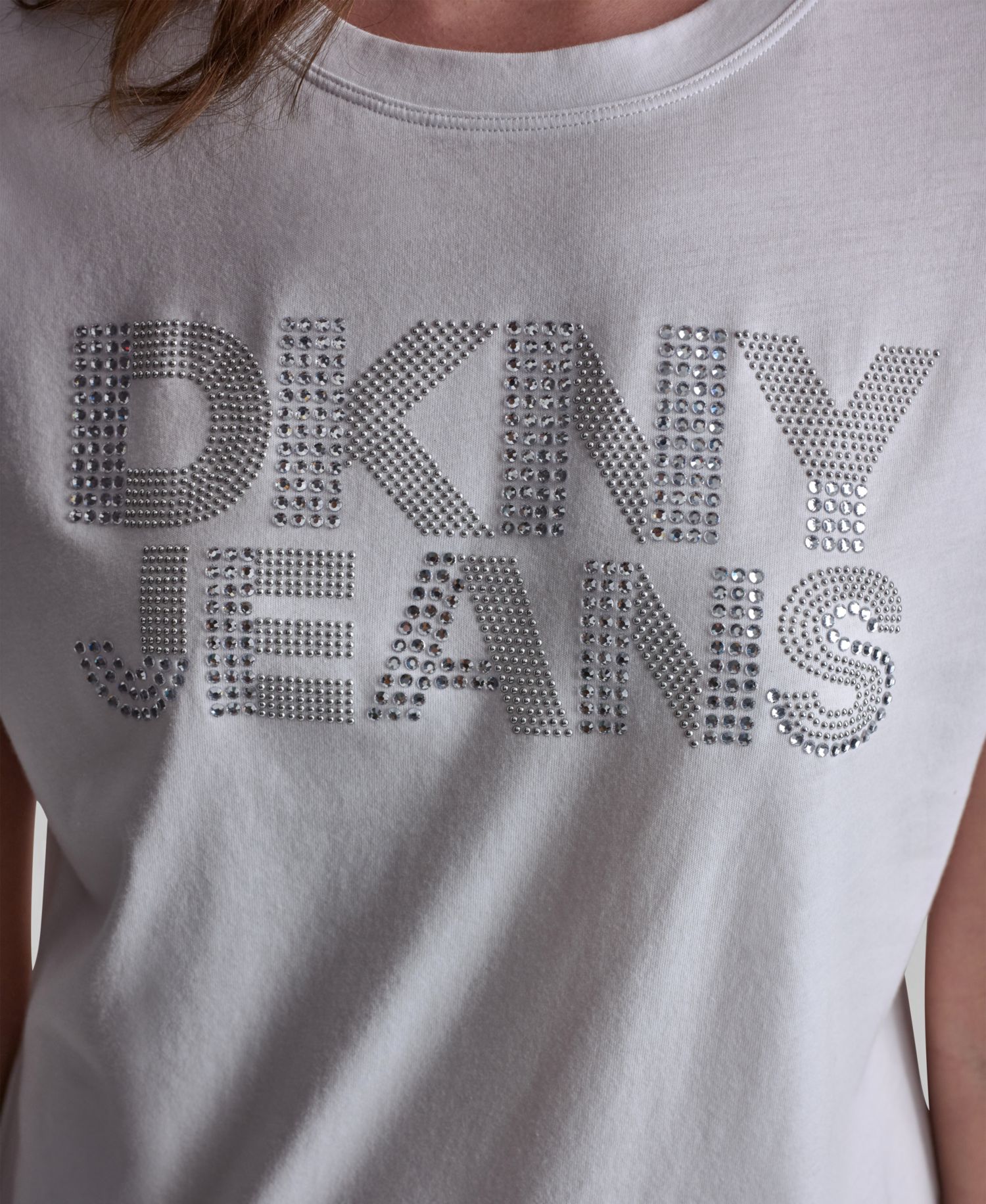 Women's Stacked Rhinestone Dome Stud Logo Crewneck T-Shirt