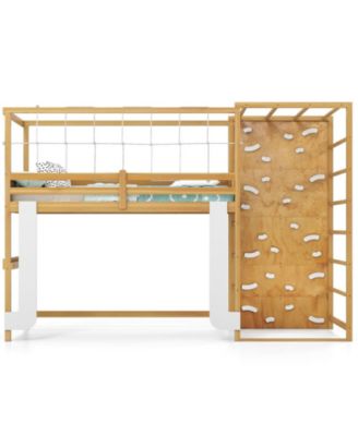 Wooden Loft Bed with Climbing Ladder Jungle Gym Design