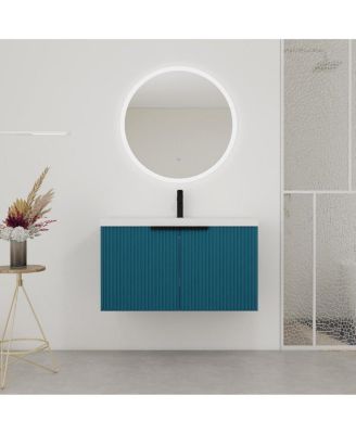 35.4 Inch Floating Bathroom Vanity with Resin Sink, Soft Close Doors, Modern Textured Panels and Ample Storage