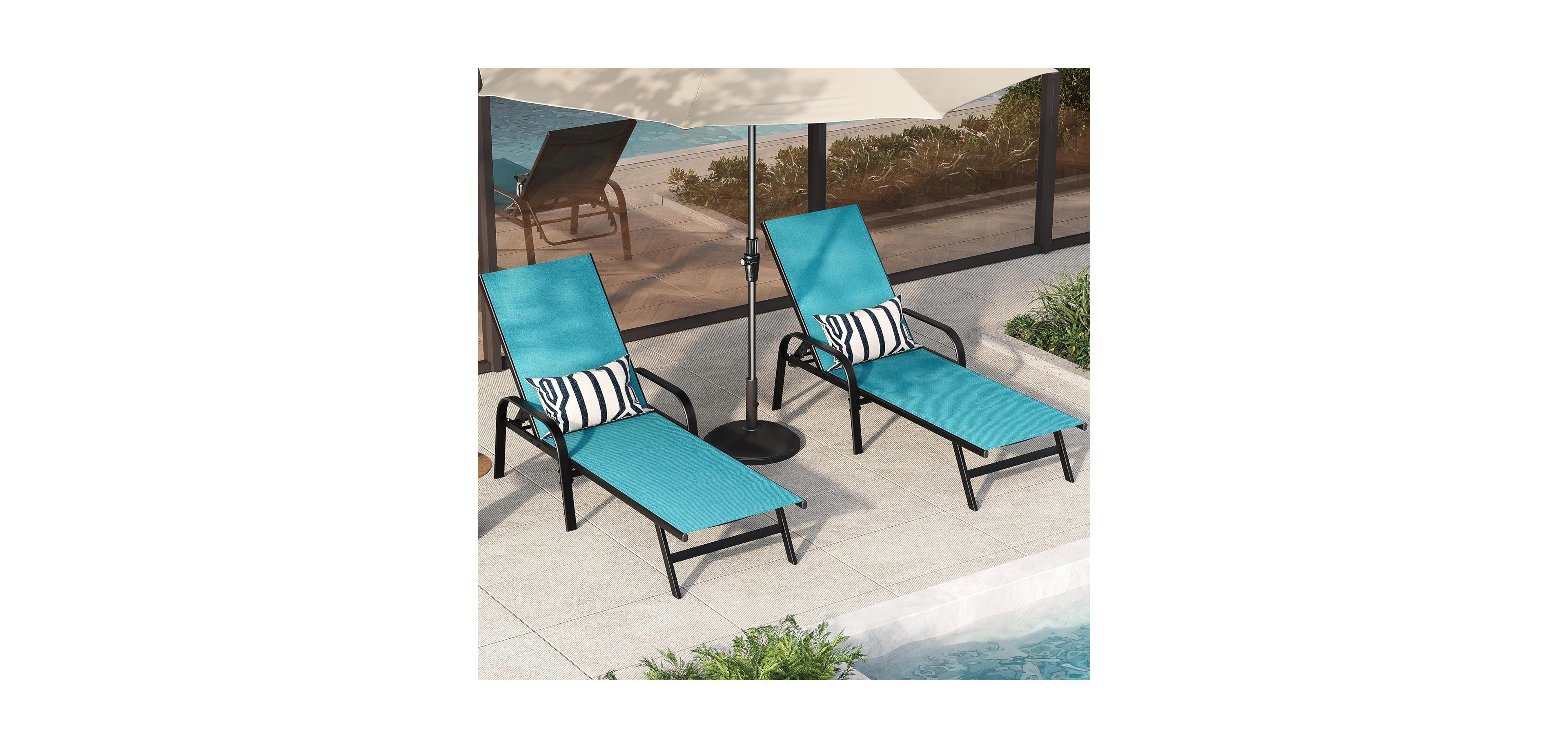 gaomon Outdoor Lounge Chair, Adjustable Patio Reclining Chaise with Textilene Fabric, Pool Lounge Chair with 5-Position Backrest for Patio