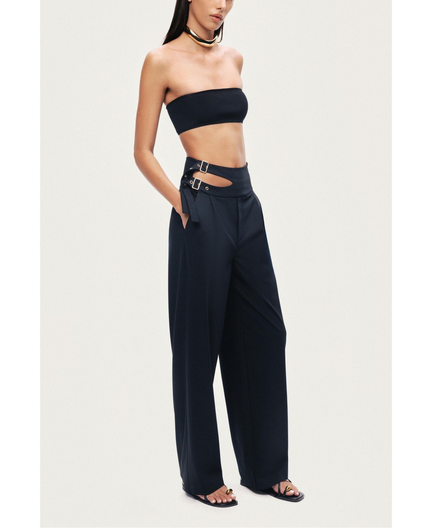 Women's Cut-Out Waist Wide-Leg Pants