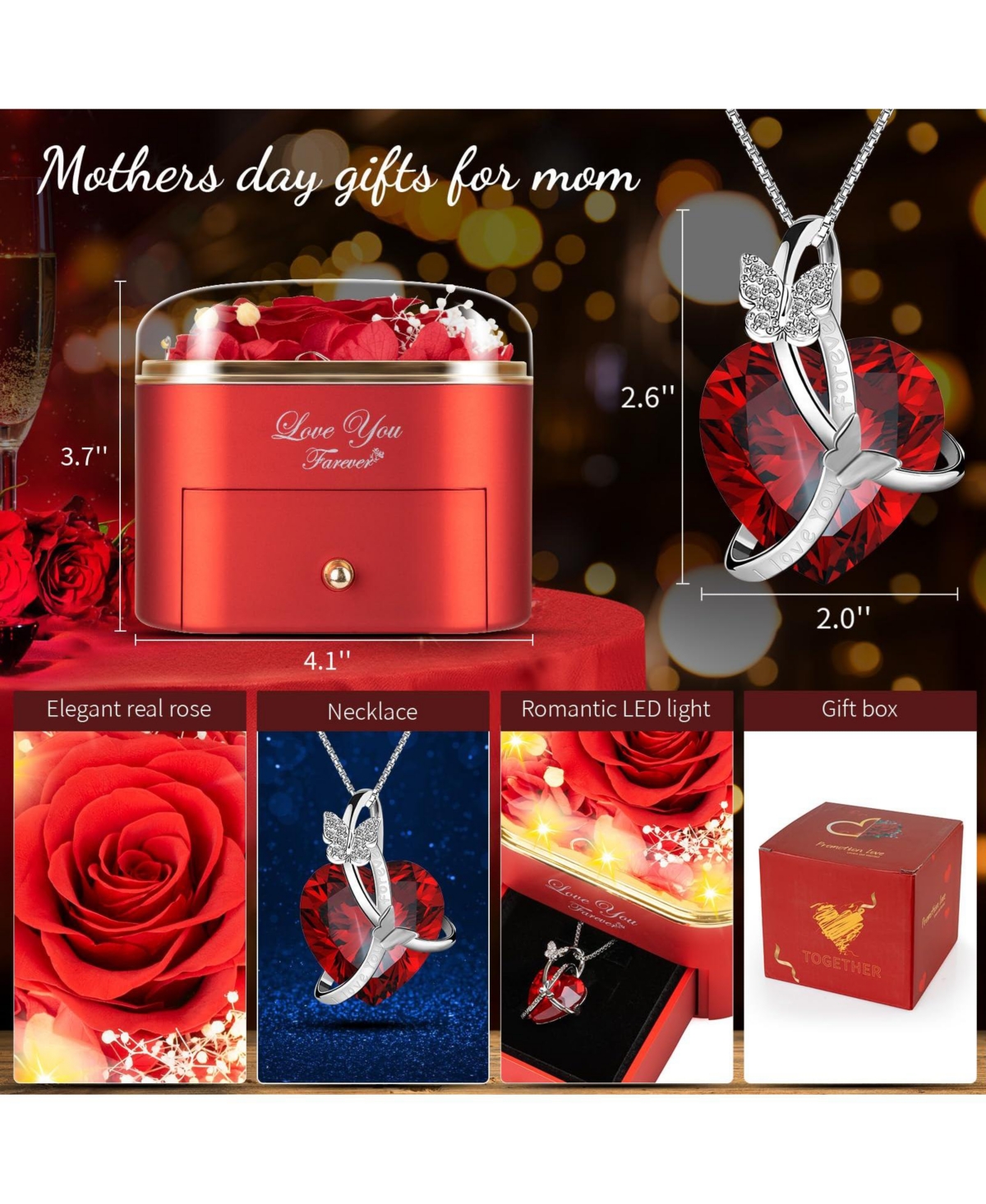 Gnuadz Preserved Rose Necklace Box Gift For Her Couple Mother Gift