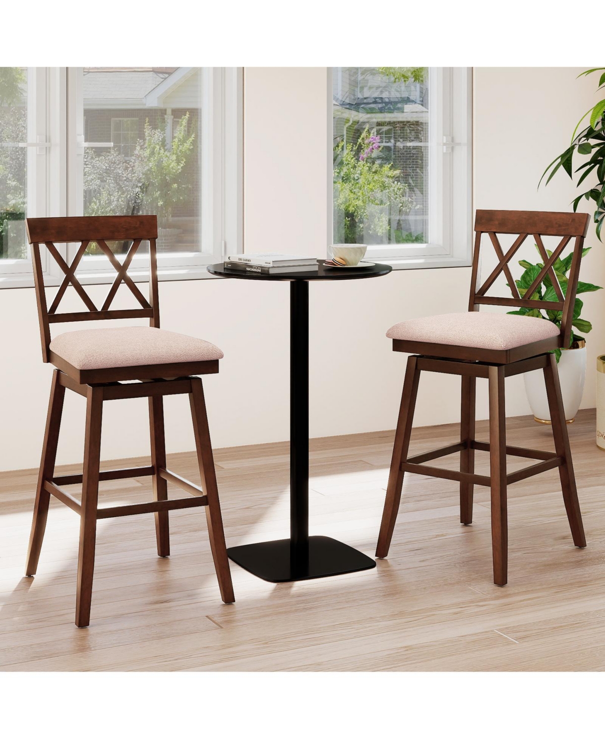Sugift 29 Inch Counter Height Barstools with Backrest and Upholstered Seat Cushion for Kitchen Dining Room