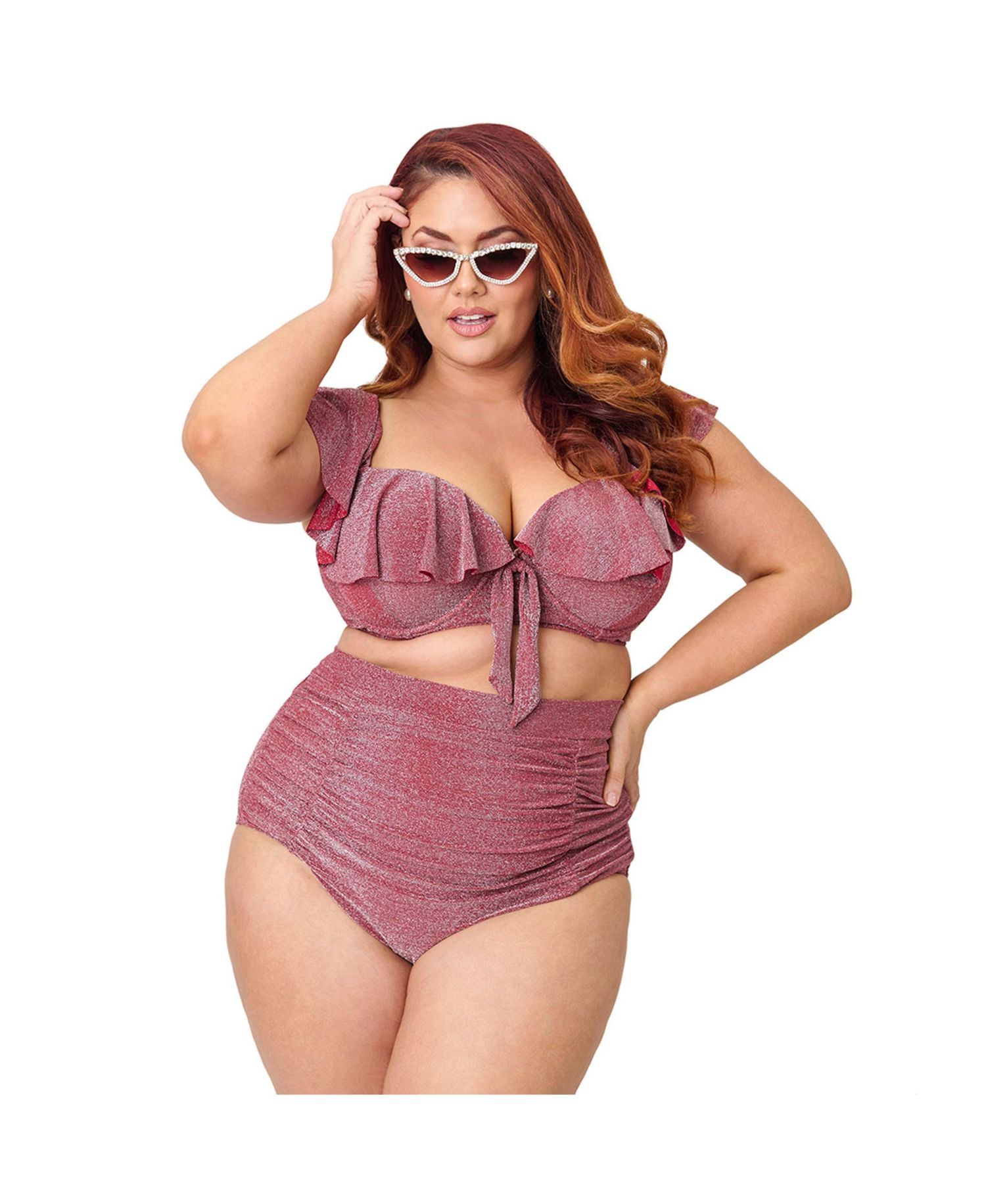 Plus Size Ruffled Cap Sleeve Frida Swim Top