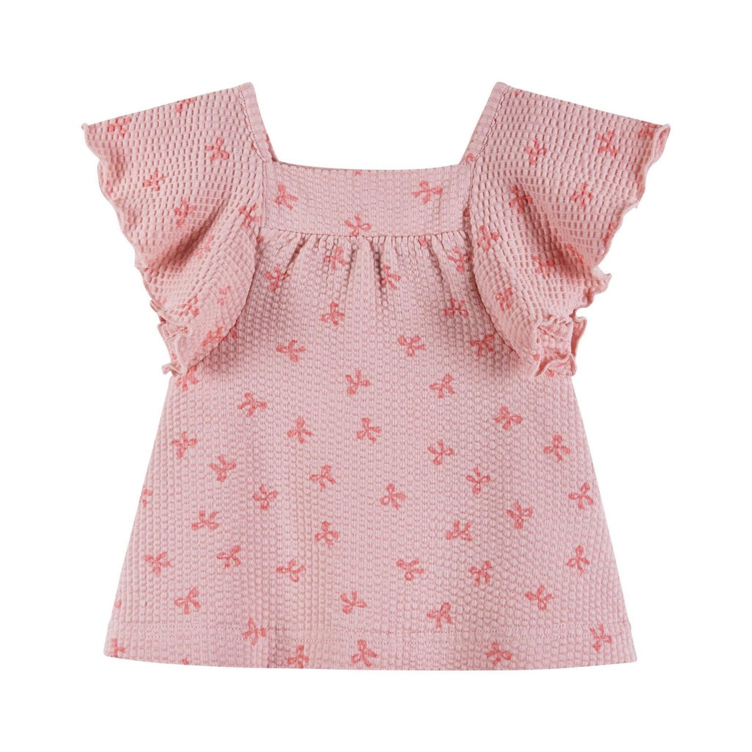 Baby Girls Pink Bow Print Knit Seersucker Top and Pant Set