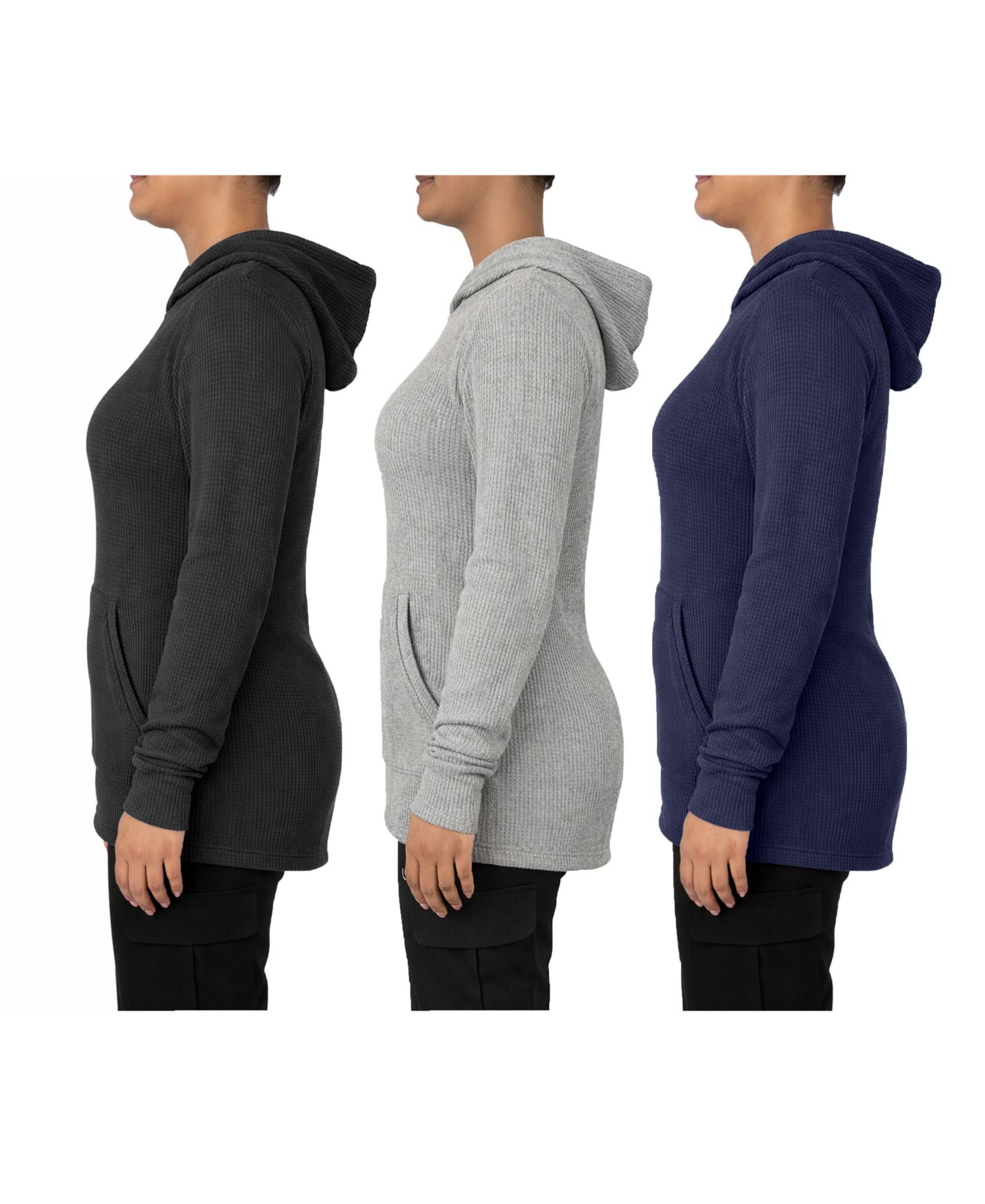 Women's Womeen's Loose Fit Waffle Knit Thermal Pullover Hoodie -3 Pack