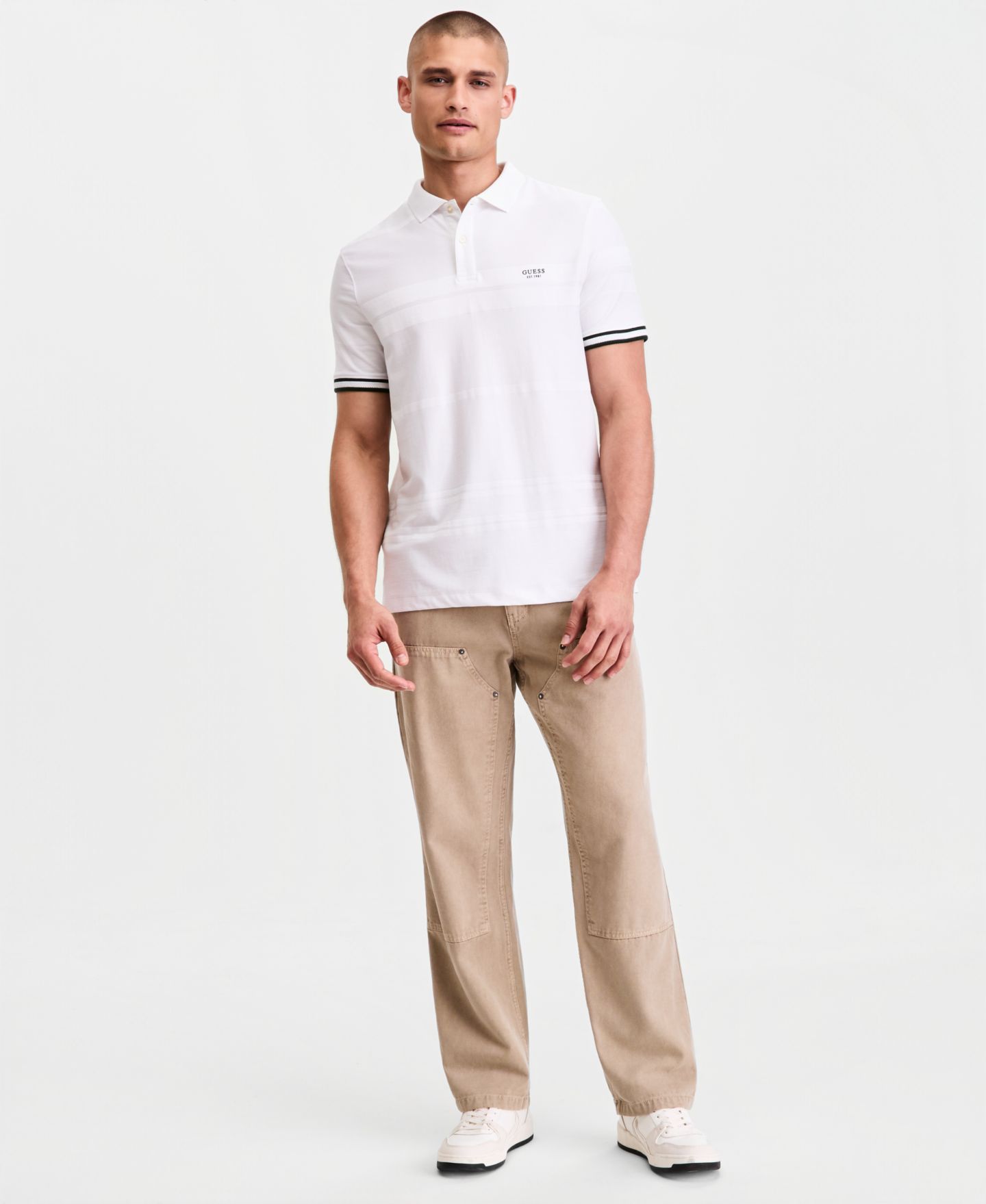 Мужское поло GUESS Jacquard Detailed Polo Shirt, цвет: Чистый белый — фото 2