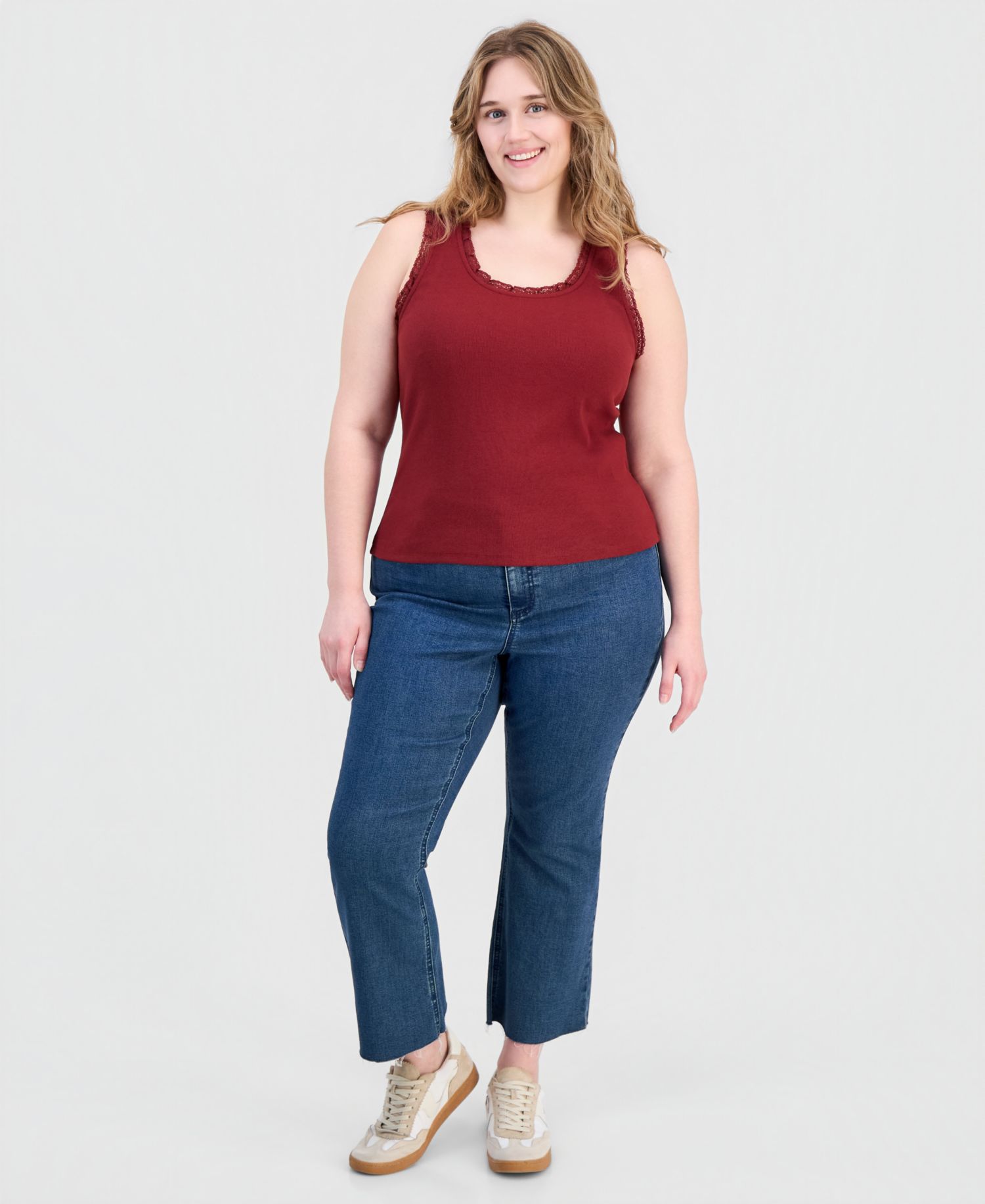 Plus Sleeveless Lace-Trim Tank Top