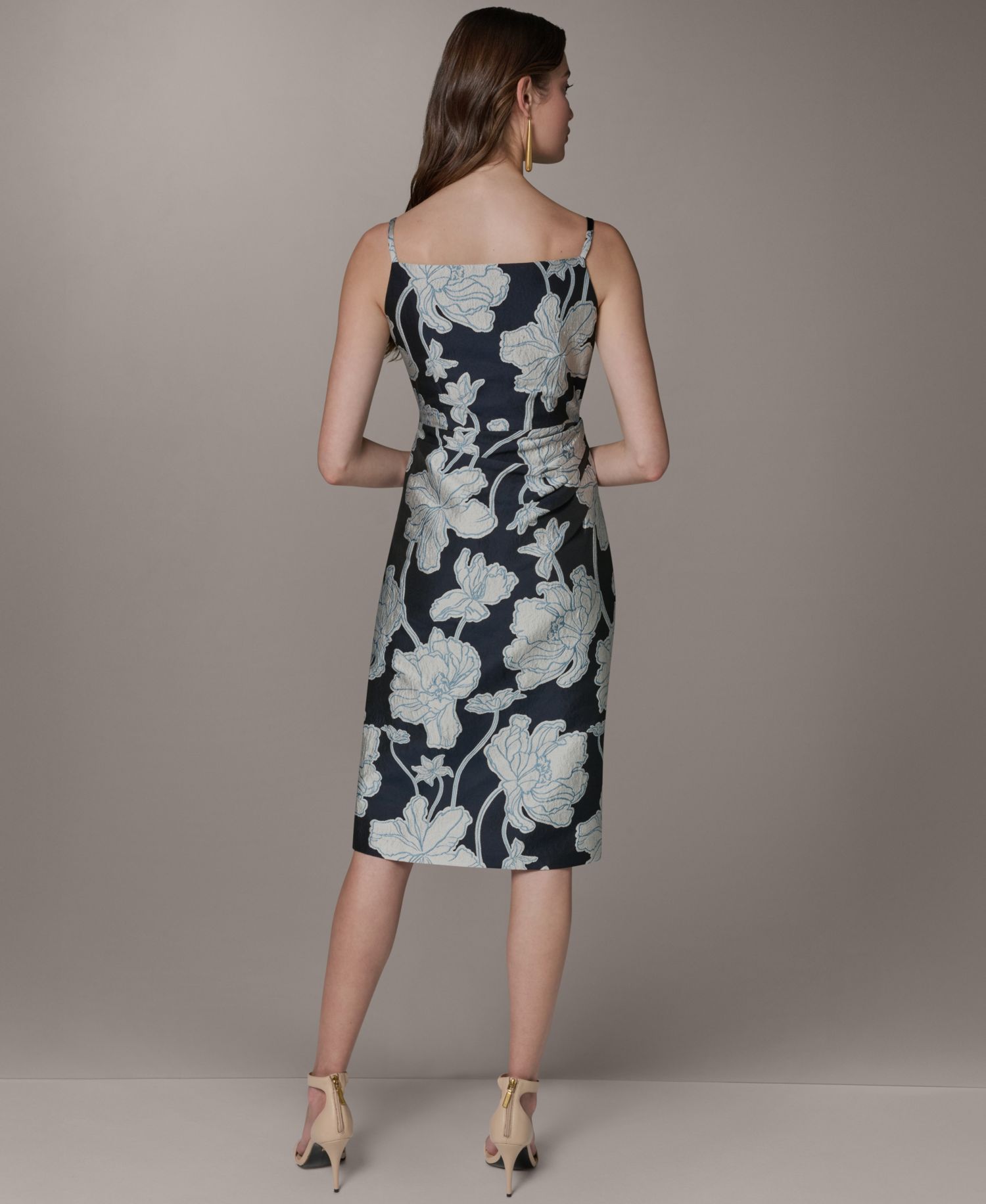 Women's Halter Jacquard Sheath Floral Sleeveless Midi Dress