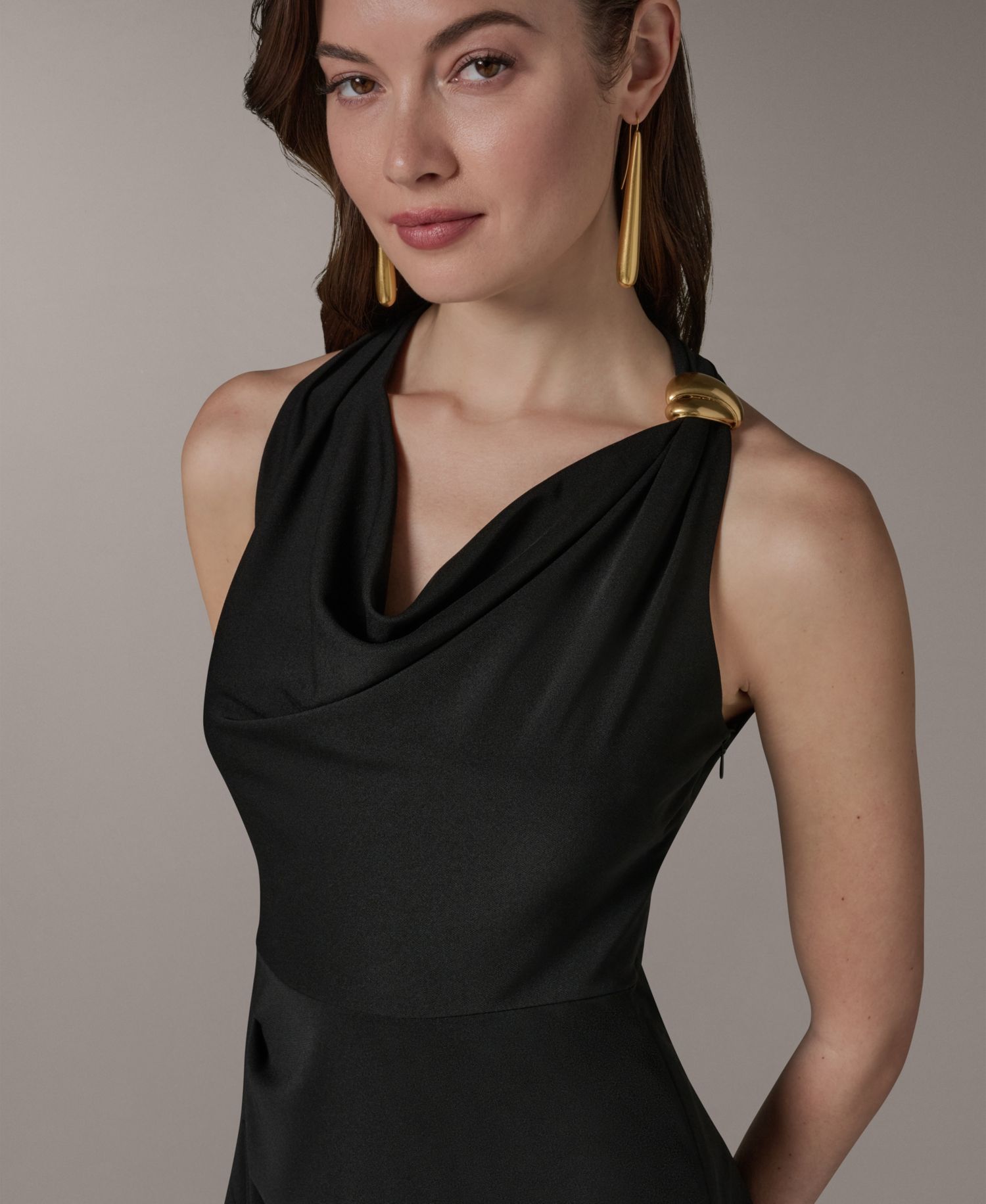 Women's Halter Cowl Neck Sheath Sleeveless Midi Dress