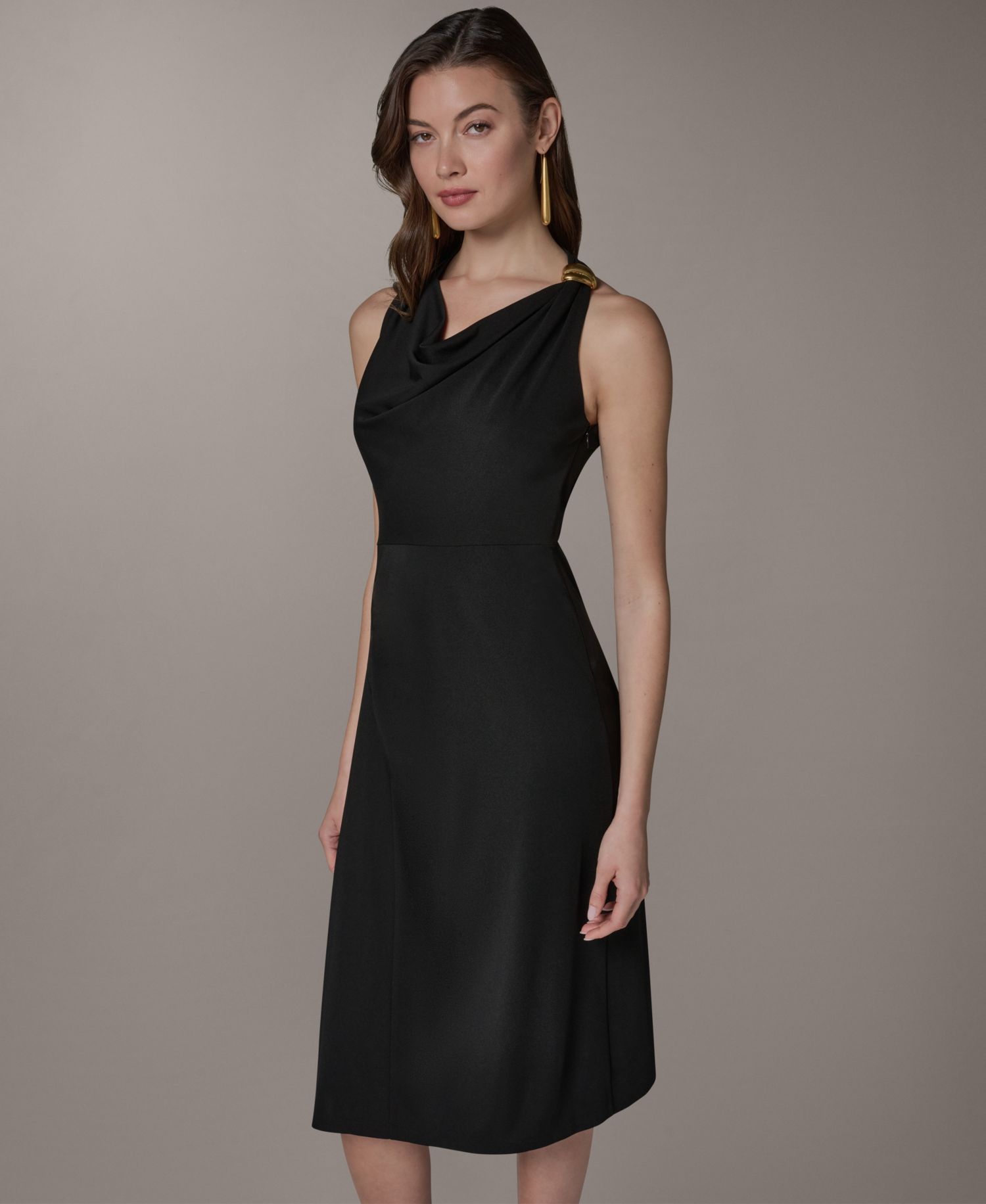 Women's Halter Cowl Neck Sheath Sleeveless Midi Dress