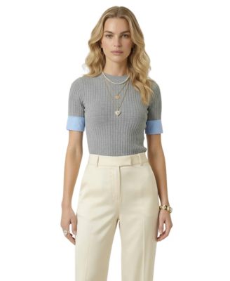 Women's Ribbed Knit Contrast Cuff Top