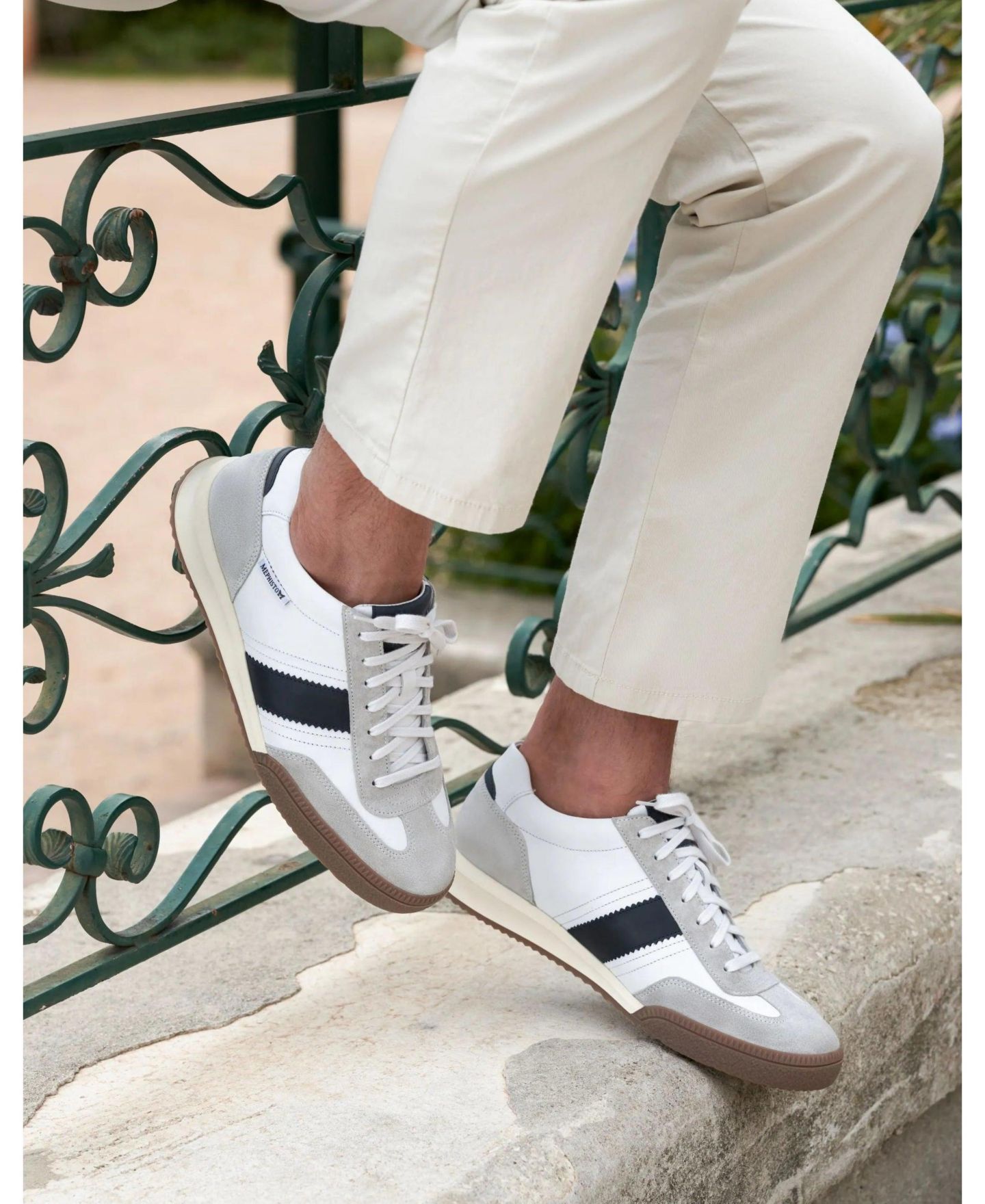 Мужские кроссовки Mephisto Elyo Stone Suede and Leather, цвет: Серо-бежевый — фото 6