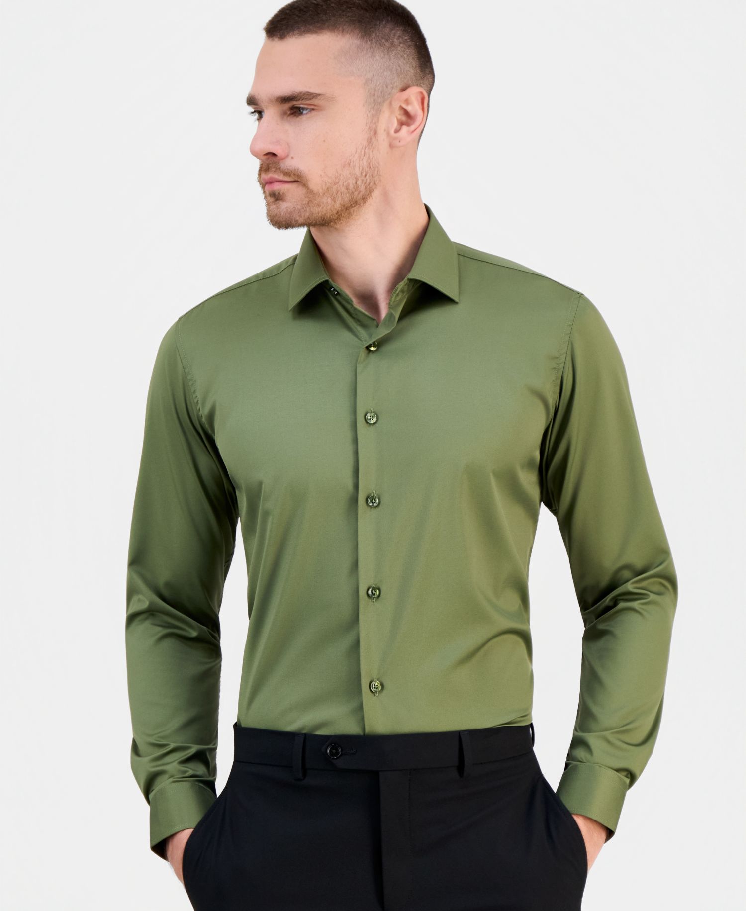 Men's Slim-Fit Solid Four-Way Stretch Dress Shirt