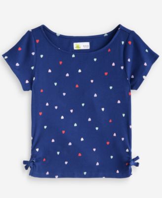 Girls' 5-20 Hearts-Print Ribbed T-Shirt