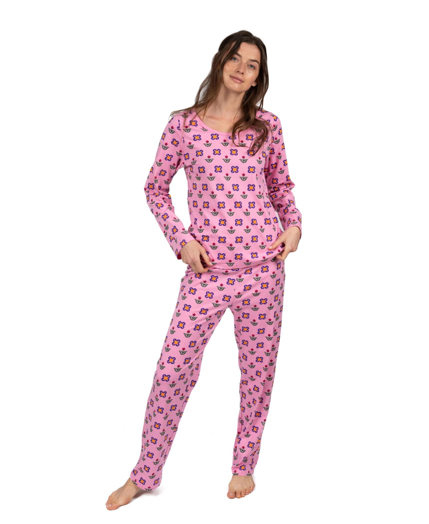 Women's Matching Family Two-Piece Cotton Long Sleeve Loose Fit Pajamas