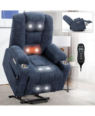 Chenille Power Lift Recliner with Massage, Heat, USB & Cup Holders, Wide Heavy-Duty Electric Chair for Seniors