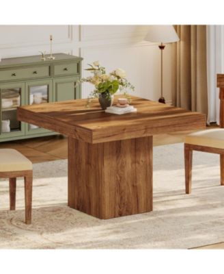 39-Inch Square Dining Table for 4, Farmhouse Small Kitchen Dinner Eating Table with Sturdy Pedestal Base