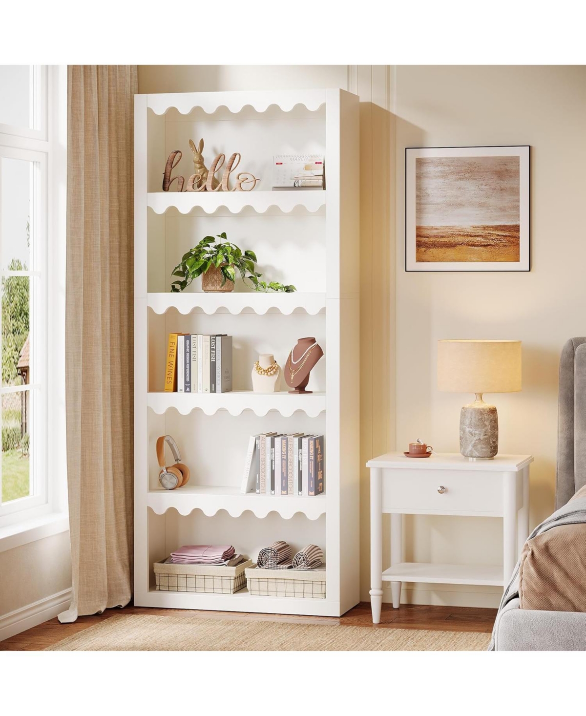 Tribesigns 5-Tier Open Bookcase, 70-Inch Tall Bookshelf with Scalloped Edges