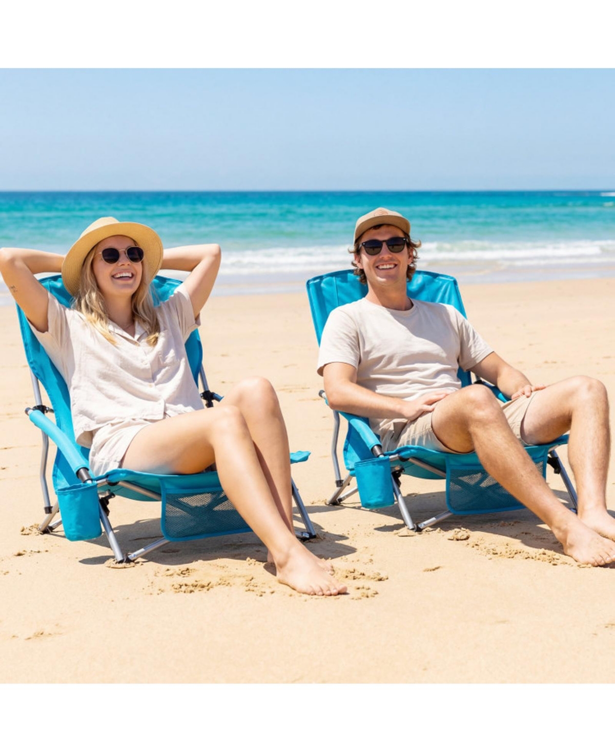 Gouun Set of 2 Lightweight Folding Beach Chairs with Padded Armrests