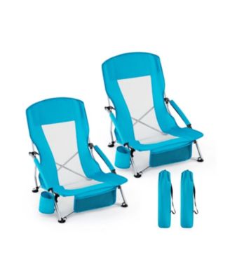 Set of 2 Lightweight Folding Beach Chairs with Padded Armrests