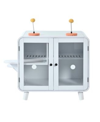 Cat Hidden Litter Box Enclosure, Cat Washroom Cabinet with Litter Leak Walkway and Glass Doors for Better View