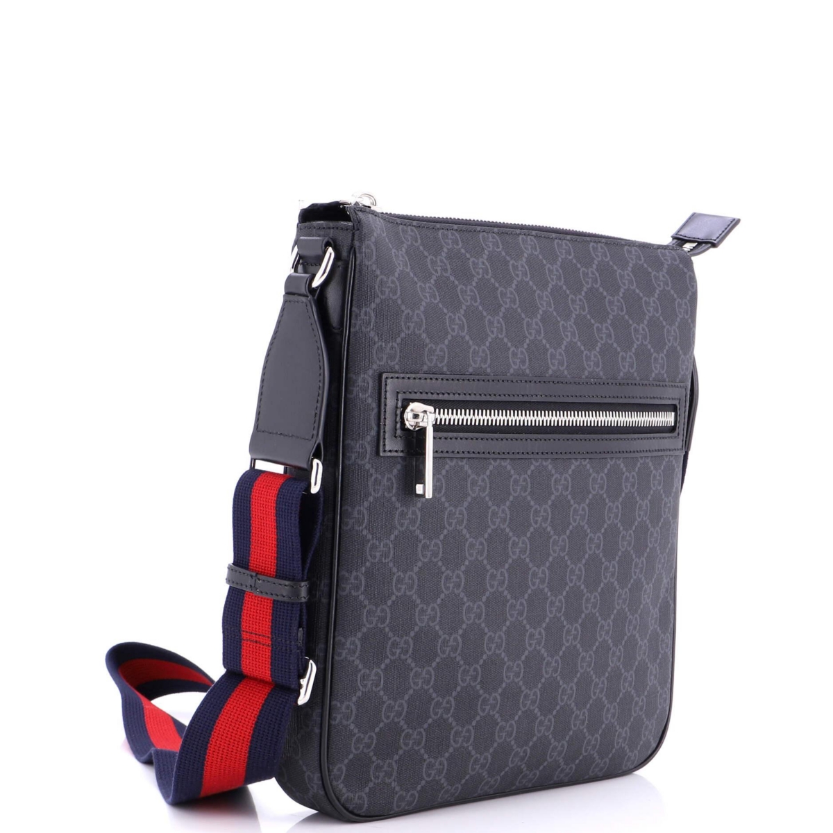 Pre-Owned Gucci Medium Web Strap Front Zip Messenger Bag Gg Coated Canvas