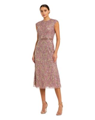 Women's Sequin High Neck Sleeveless Midi Cocktail Dress