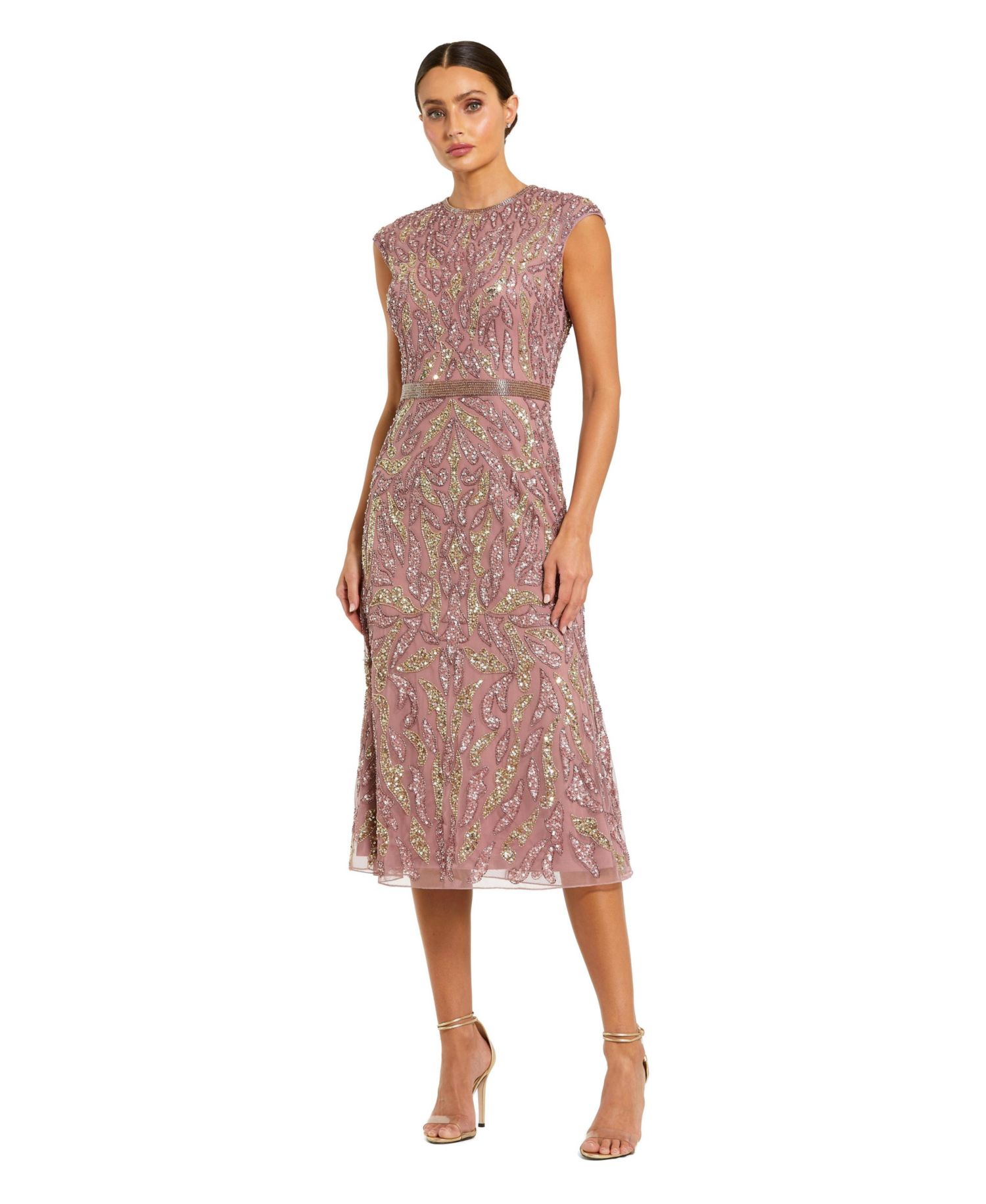 Women's Sequin High Neck Sleeveless Midi Cocktail Dress