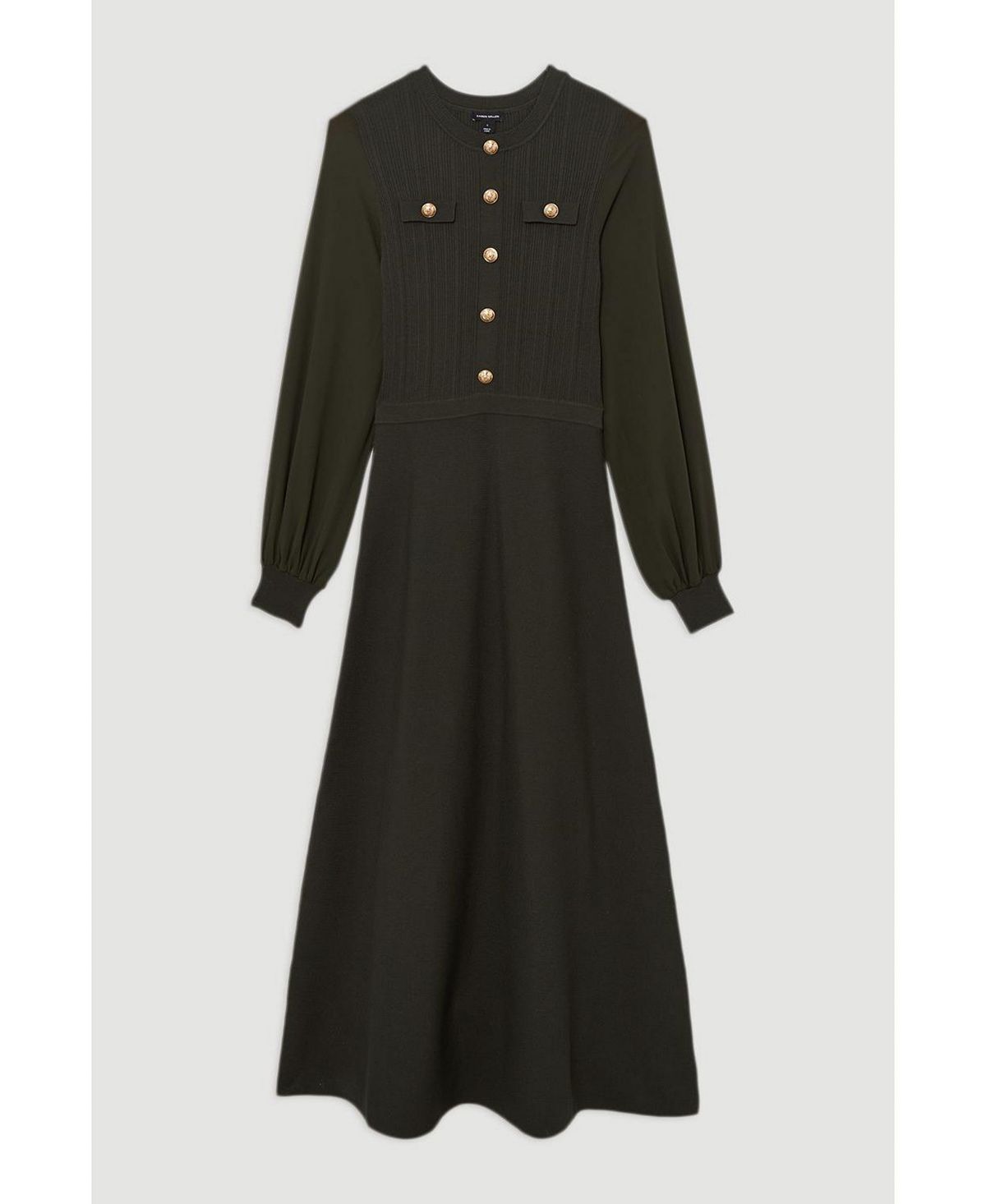 Karen Millen Women's Military-Trim Chiffon-Sleeve Knit Dress view 5 — MAYCSS fashion products