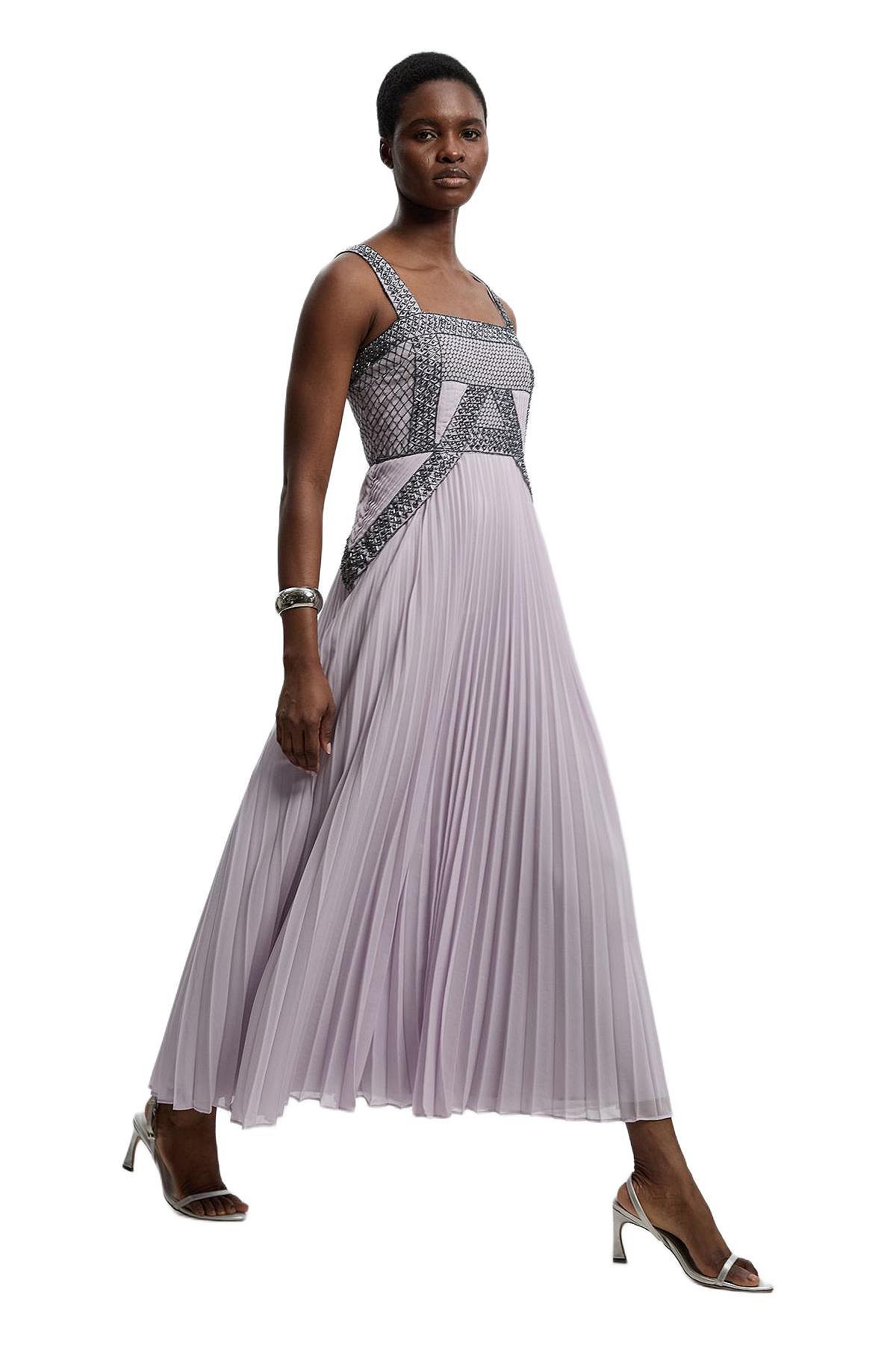 Karen Millen Women's Embellished Pleated Woven Midi Dress view 1 — MAYCSS fashion products