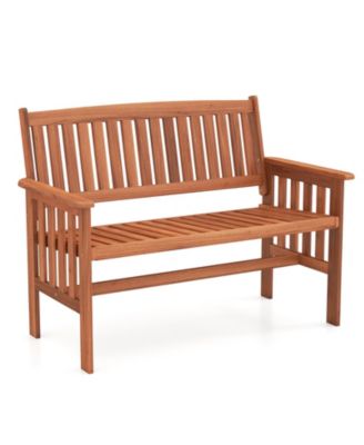 Outdoor Wood Garden Bench Backrest Armrests and Slatted Seat for Front Porch