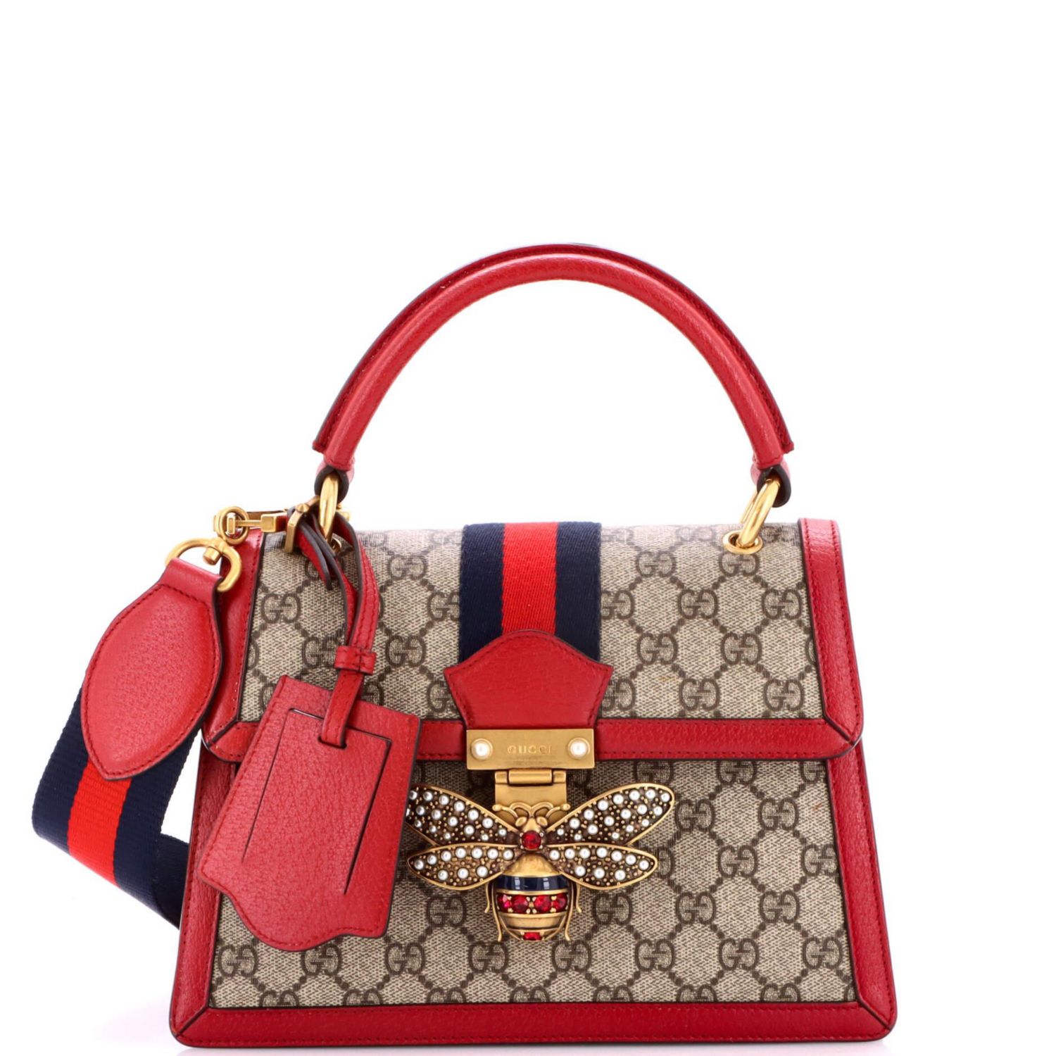 Small Queen Margaret Top Handle Bag GG Coated Canvas with Leather