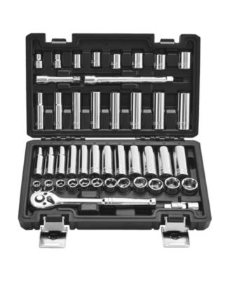 44-Piece  Drive Socket & Ratchet Set, SAE & Metric, Deep & Shallow, Accessories, Storage Case, CR-V Alloy Steel