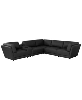 Versa 6-Piece L-Shape Leather Sectional Sofa with Console