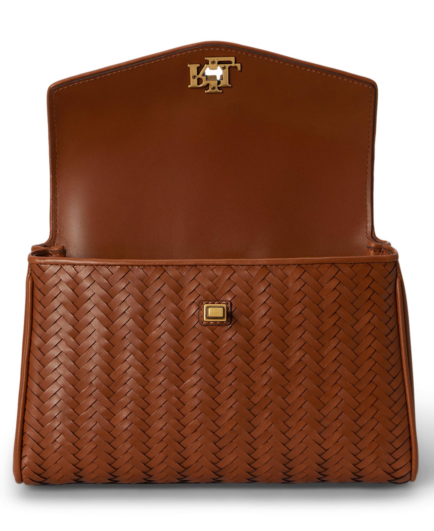 Женская сумка Lauren Ralph Lauren Farrah Woven Leather Small Satchel Handbag, цвет: Рыжевато-коричневый — фото 4