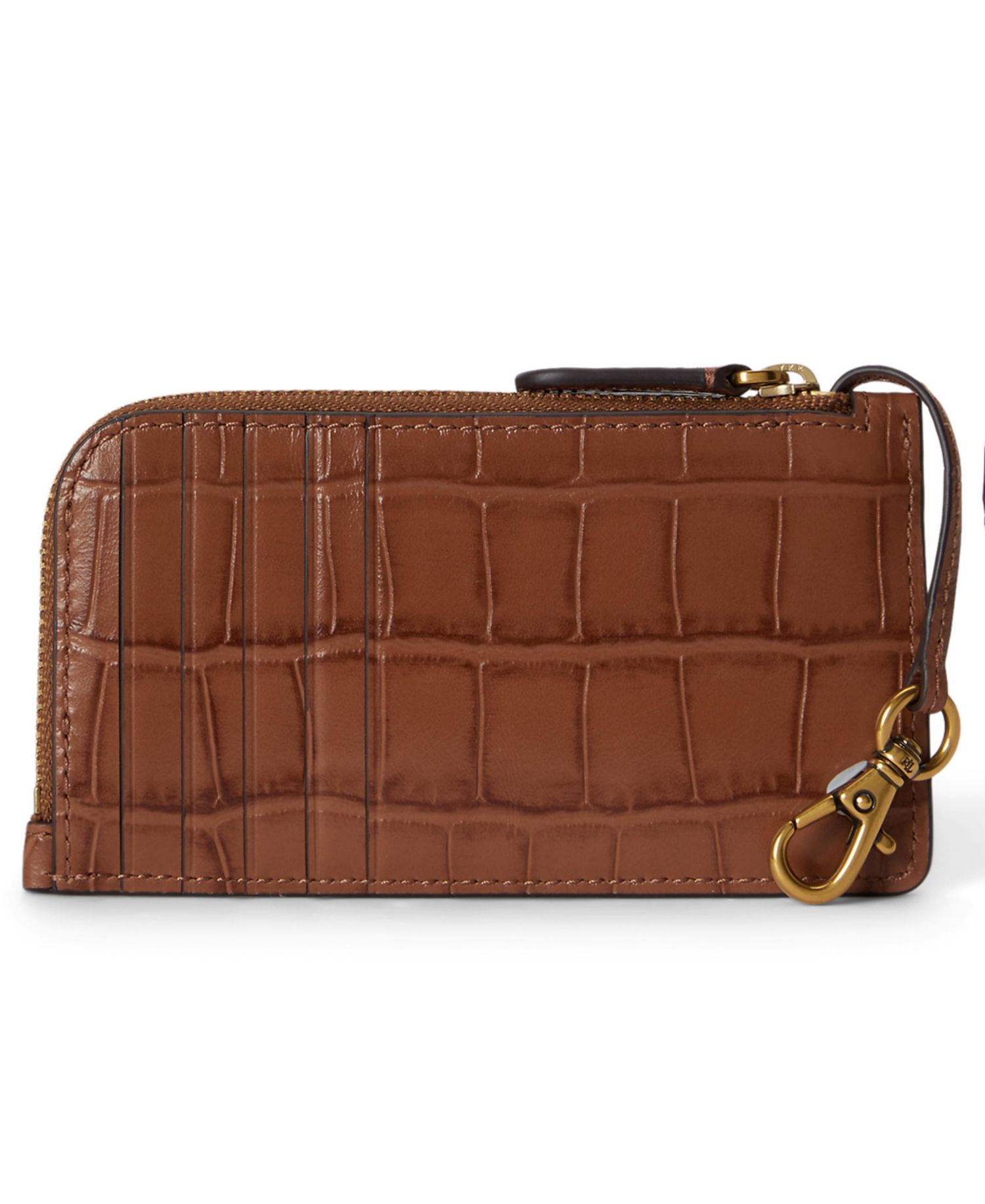 Embossed Leather L-Zip Card Case Wallet