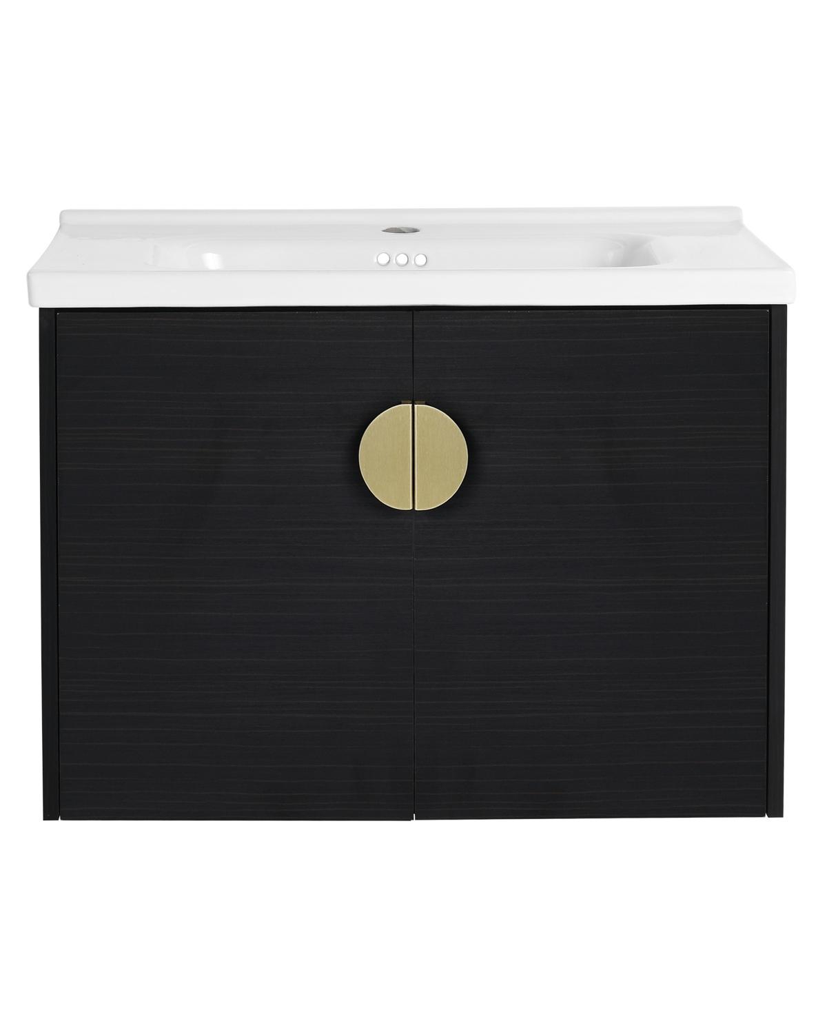Sillysis Wall Mounted Bathroom Vanity with Ceramic Sink, Chestnut Plywood Cabinet
