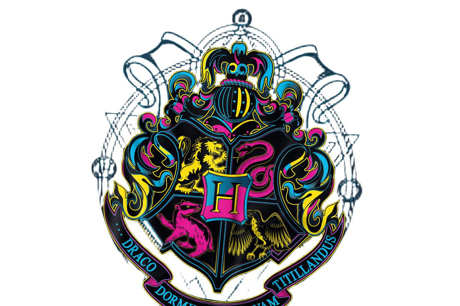 Men's Neon Hogwarts Shield With Motto T Shirt