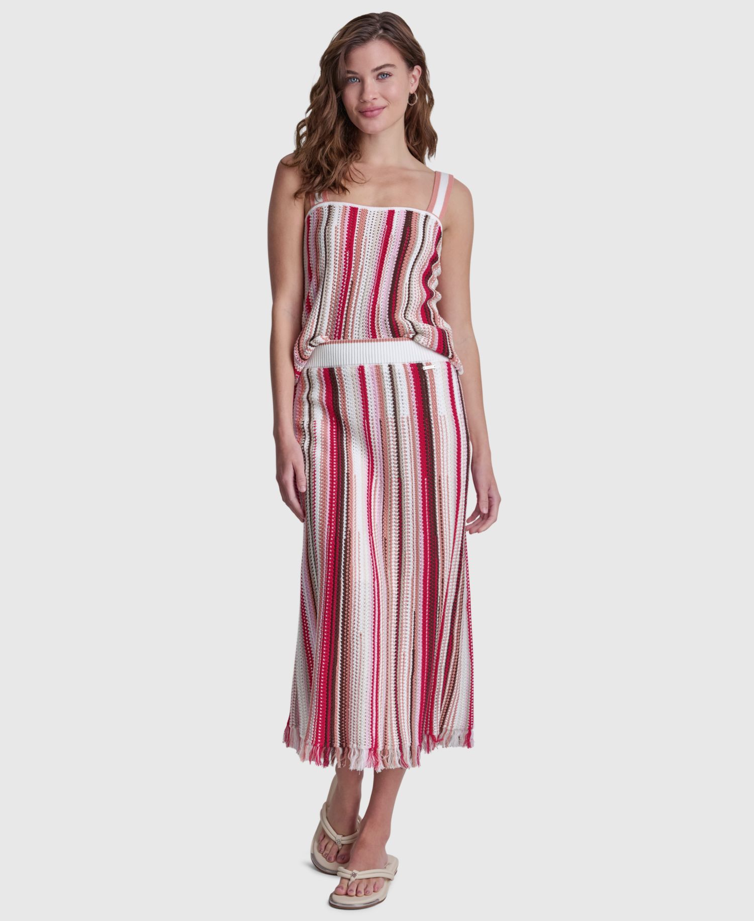 Women's Pointelle Stitch Striped Midi Skirt