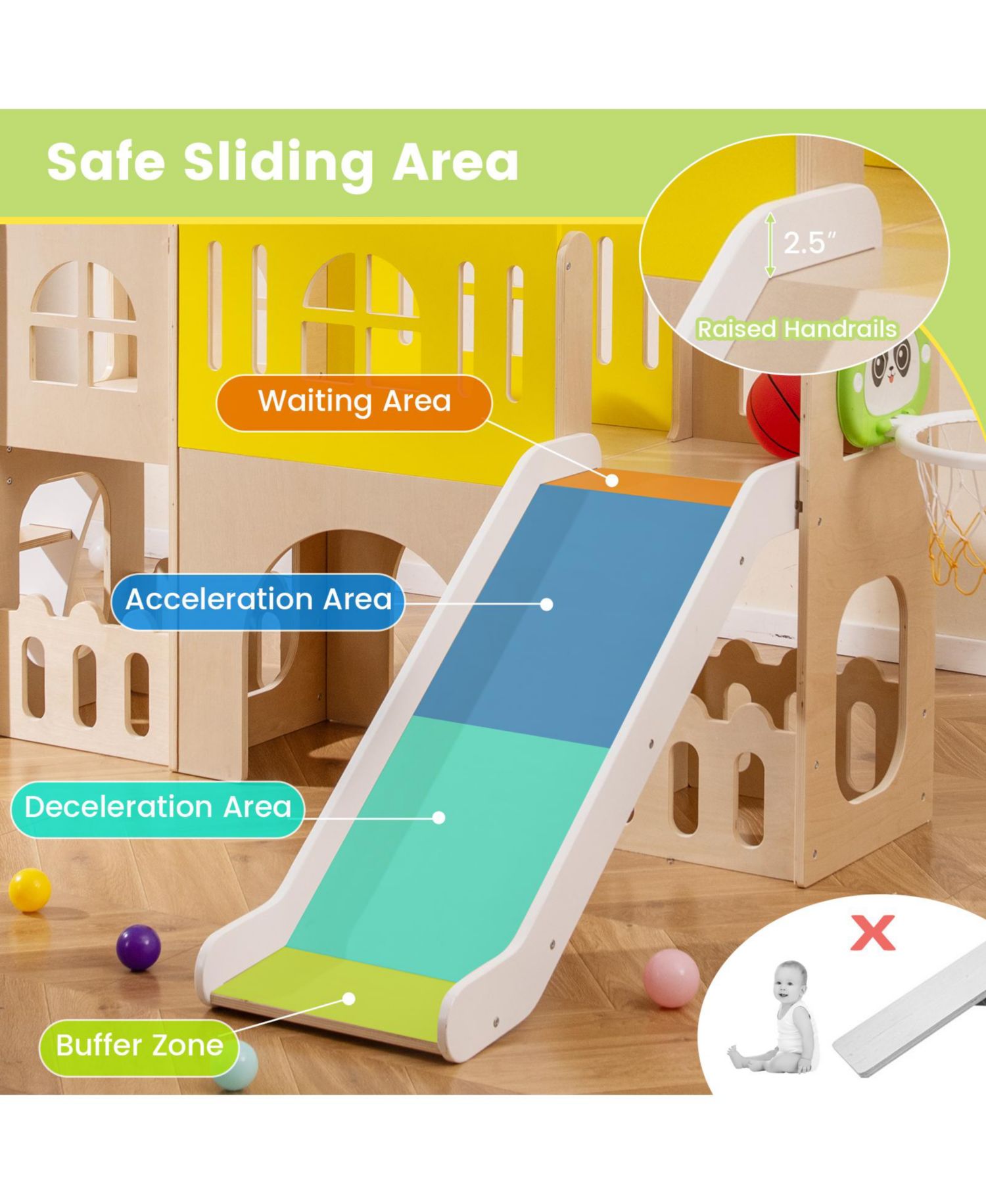 Kids 7-in-1 Slide Playset with Climber and Basketball Hoop
